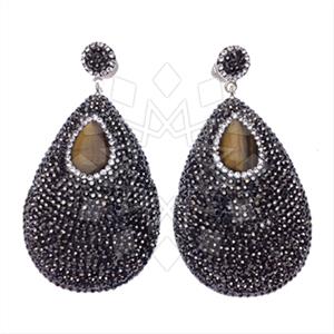 925 Sterling Silver Gem and Crystals Single Drop Earrings