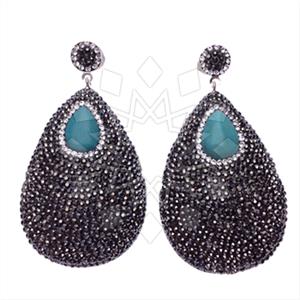 925 Sterling Silver Gem and Crystals Single Drop Earrings