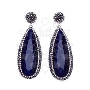 925 Sterling Silver Gem and Crystals Single Drop Earrings