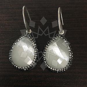 925 Sterling Silver Gem and Crystals Single Drop Earrings