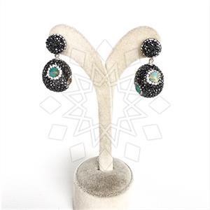 925 Sterling Silver Semi Precious Gems and Crystal  Single Drop Earrings
