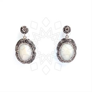925 Sterling Silver Semi Precious Gems and Crystal  Single Drop Earrings