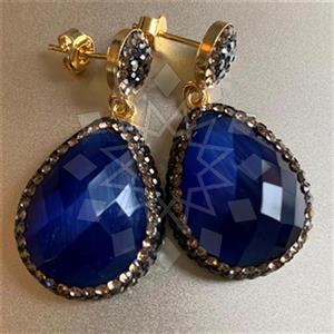 925 Sterling Silver Gem and Crystals Single Drop Earrings