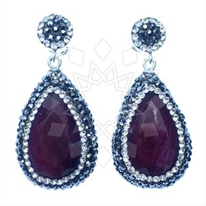 925 Sterling Silver Gem and Crystals Single Drop Earrings