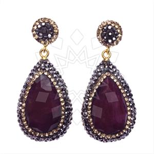 925 Sterling Silver Gem and Crystals Single Drop Earrings