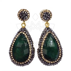 925 Sterling Silver Gem and Crystals Single Drop Earrings