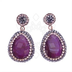 925 Sterling Silver Gem and Crystals Single Drop Earrings