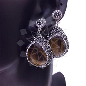 925 Sterling Silver Gem and Crystals Single Drop Earrings