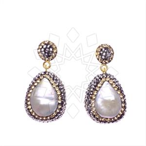 925 Sterling Silver Gem and Crystals Single Drop Earrings
