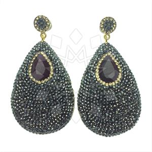 925 Sterling Silver Gem and Crystals Single Drop Earrings