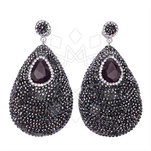 925 Sterling Silver Gem and Crystals Single Drop Earrings