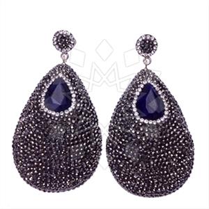 925 Sterling Silver Gem and Crystals Single Drop Earrings