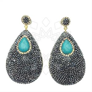 925 Sterling Silver Gem and Crystals Single Drop Earrings
