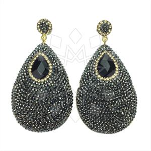 925 Sterling Silver Gem and Crystals Single Drop Earrings