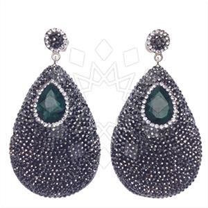925 Sterling Silver Gem and Crystals Single Drop Earrings