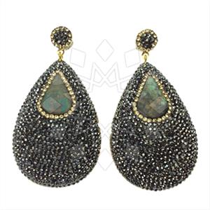 925 Sterling Silver Gem and Crystals Single Drop Earrings