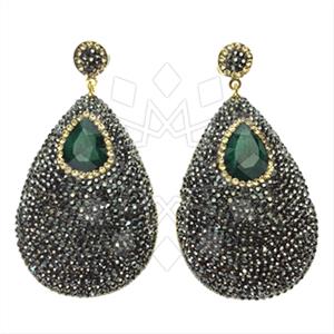 925 Sterling Silver Gem and Crystals Single Drop Earrings