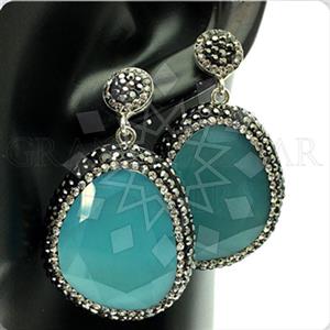 925 Sterling Silver Gem and Crystals Single Drop Earrings