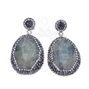 925 Sterling Silver Gem and Crystals Single Drop Earrings