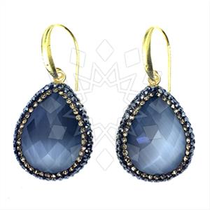 925 Sterling Silver Gem and Crystals Single Drop Earrings