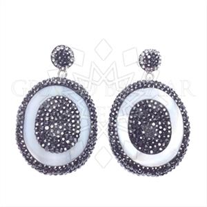 925 Sterling Silver Gem and Crystals Single Drop Earrings