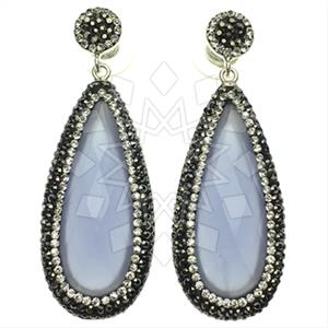 925 Sterling Silver Gem and Crystals Single Drop Earrings