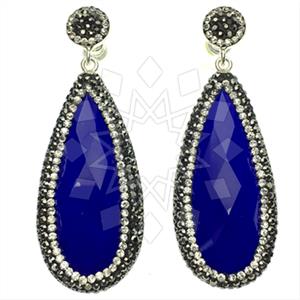 925 Sterling Silver Gem and Crystals Single Drop Earrings