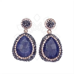 925 Sterling Silver Gem and Crystals Single Drop Earrings