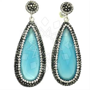925 Sterling Silver Gem and Crystals Single Drop Earrings