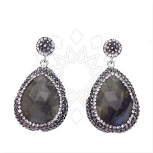 925 Sterling Silver Gem and Crystals Single Drop Earrings