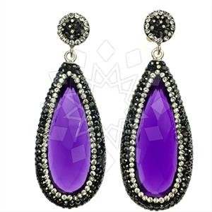 925 Sterling Silver Gem and Crystals Single Drop Earrings