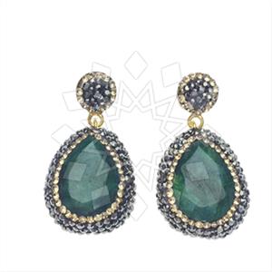 925 Sterling Silver Gem and Crystals Single Drop Earrings