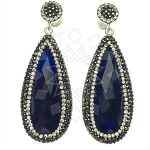 925 Sterling Silver Gem and Crystals Single Drop Earrings