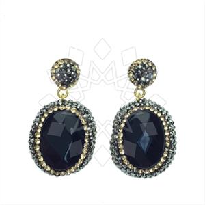 925 Sterling Silver Gem and Crystals Single Drop Earrings