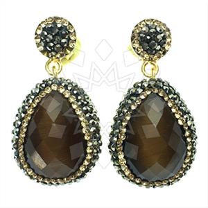 925 Sterling Silver Gem and Crystals Single Drop Earrings