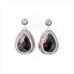 925 Sterling Silver Gem and Crystals Single Drop Earrings