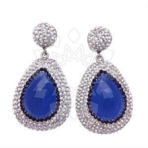 925 Sterling Silver Gem and Crystals Single Drop Earrings