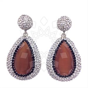 925 Sterling Silver Gem and Crystals Single Drop Earrings