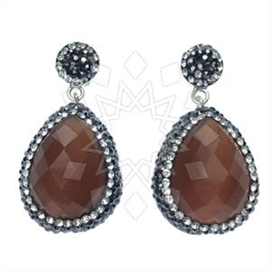 925 Sterling Silver Gem and Crystals Single Drop Earrings
