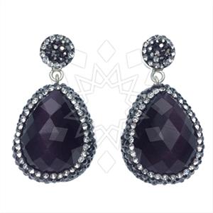 925 Sterling Silver Gem and Crystals Single Drop Earrings