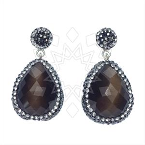 925 Sterling Silver Gem and Crystals Single Drop Earrings