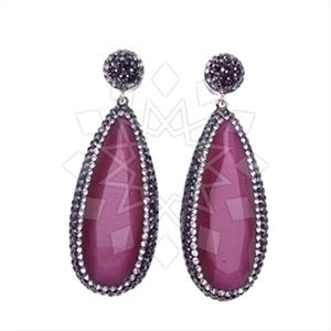 925 Sterling Silver Gem and Crystals Single Drop Earrings