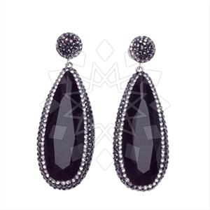 925 Sterling Silver Gem and Crystals Single Drop Earrings