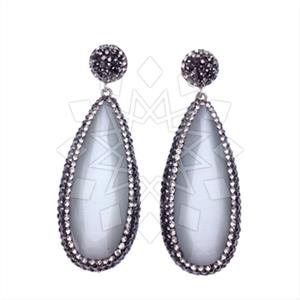 925 Sterling Silver Gem and Crystals Single Drop Earrings