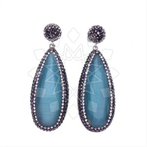 925 Sterling Silver Gem and Crystals Single Drop Earrings