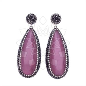 925 Sterling Silver Gem and Crystals Single Drop Earrings