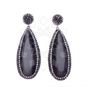 925 Sterling Silver Gem and Crystals Single Drop Earrings