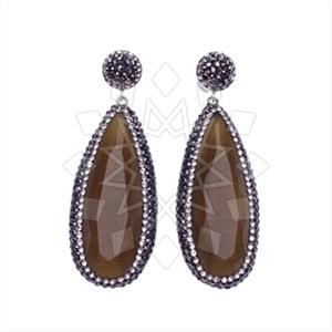 925 Sterling Silver Gem and Crystals Single Drop Earrings