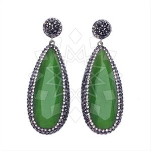 925 Sterling Silver Gem and Crystals Single Drop Earrings