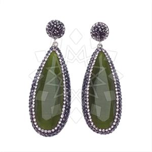 925 Sterling Silver Gem and Crystals Single Drop Earrings